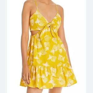AQUA BLOOMINGDALES STUDIOS X 189 YELLOW AND WHITE MINI DRESS NWOT XS